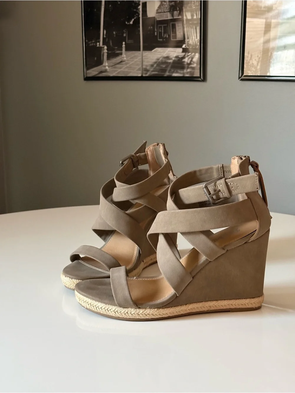 Brash Women's Taupe Strappy Wedge Sandals with Zipper - Sleek Casual Style